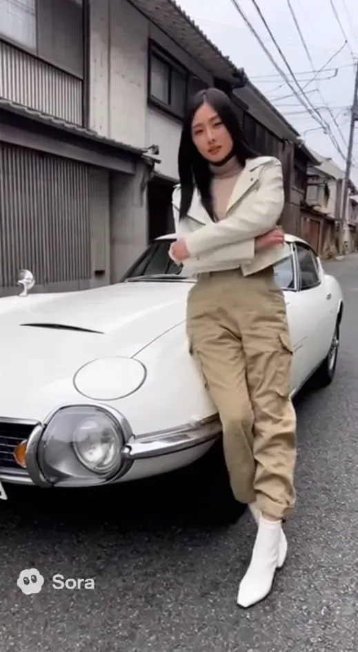 旧車の魅力を語る女の子
