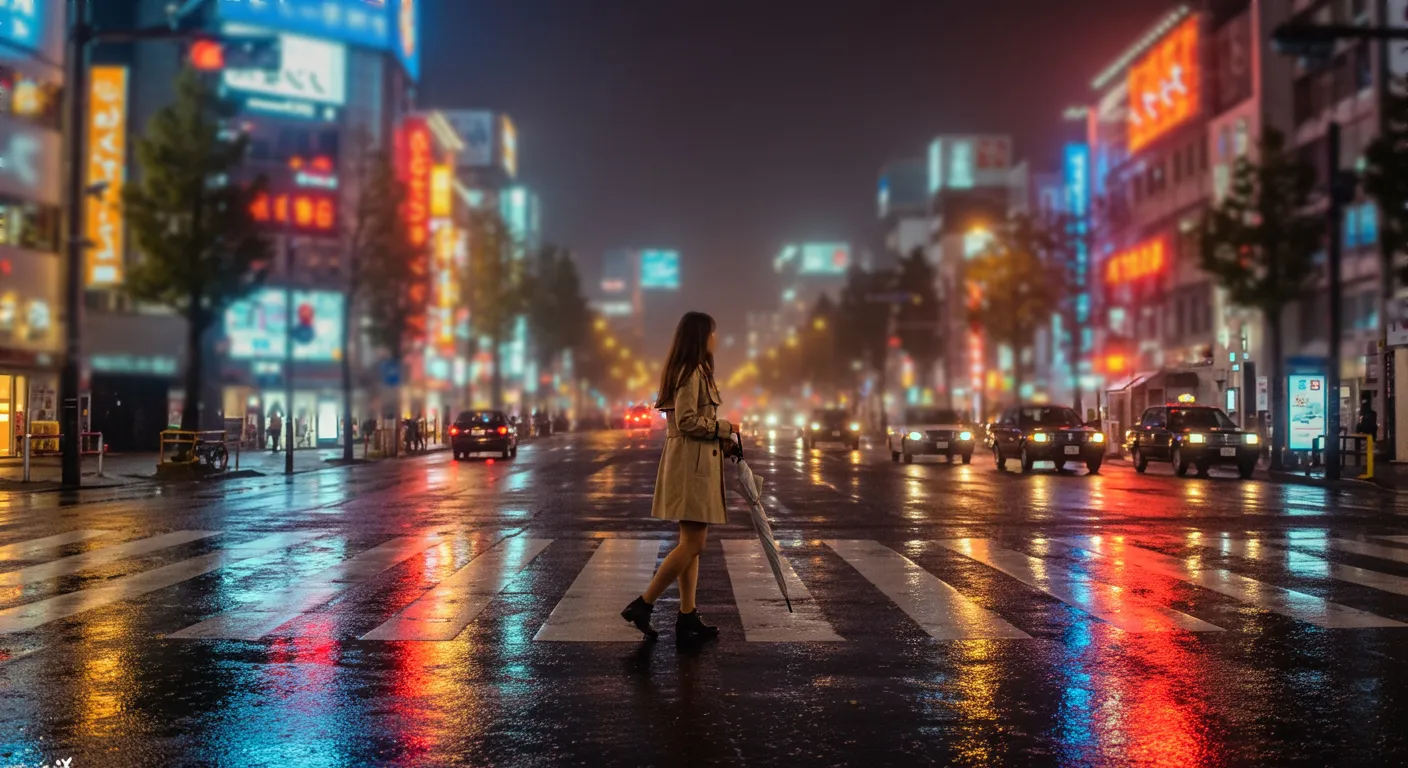 AI生成の雨上がりの都会風景